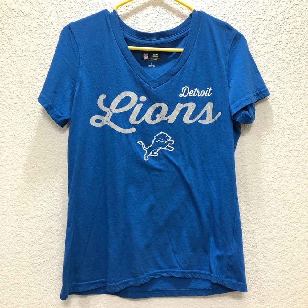 Women’s NFL Detroit Lions Large Blue Short Sleeve Tee Shirt V Neck